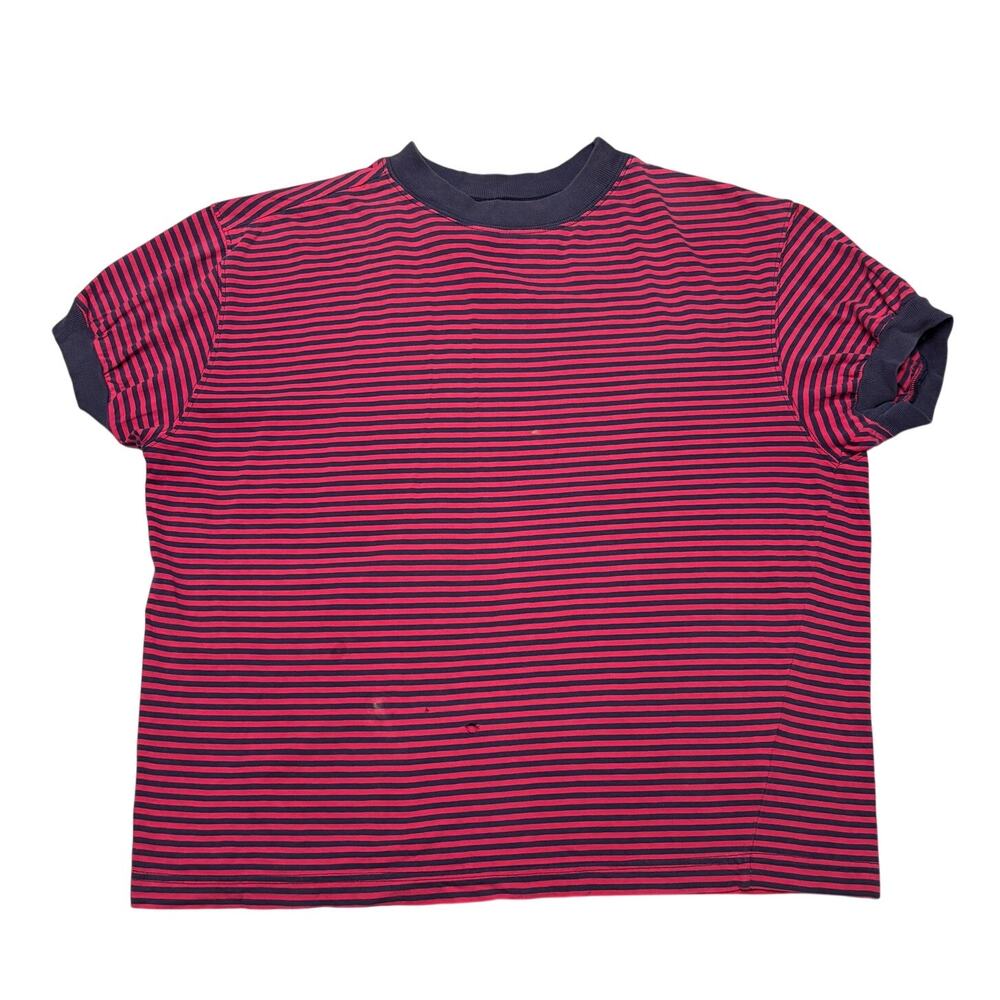 Vintage 90s Esprit Stripe Collection Crewneck Ringer Tee Red Black M Boxy